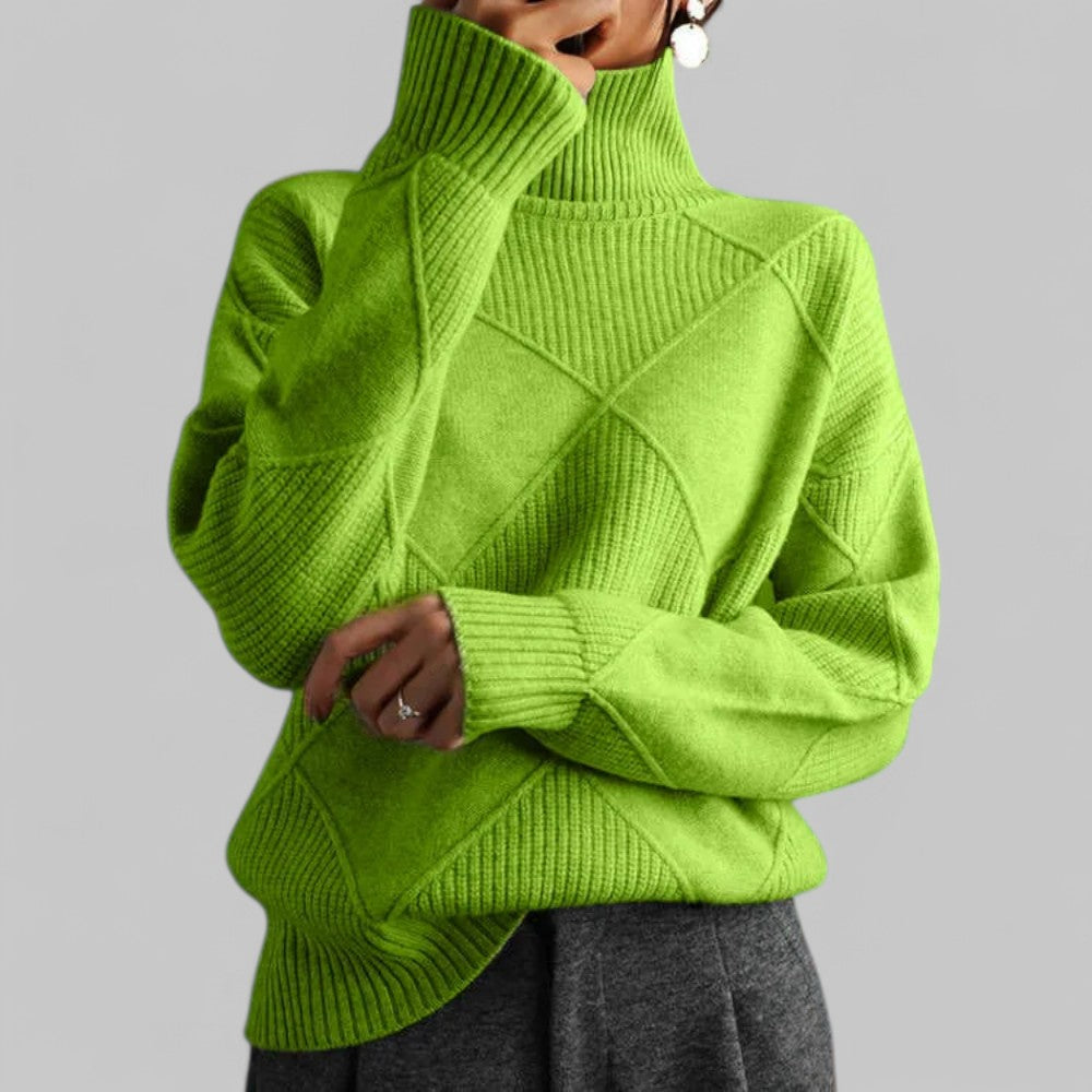 Women’s Cozy Oversized Patterned Winter Turtleneck Jumper