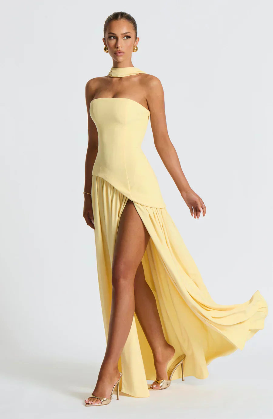 Elegant Slit Long Gown Asymmetric Wedding Guest Dress for Women